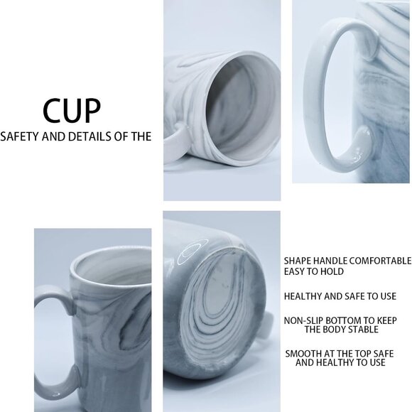 Coffee Mugs Set of 4,16 OZ Large Marble Ceramic Tea Cups with Handle, Big Bulk M - Picture 4 of 7
